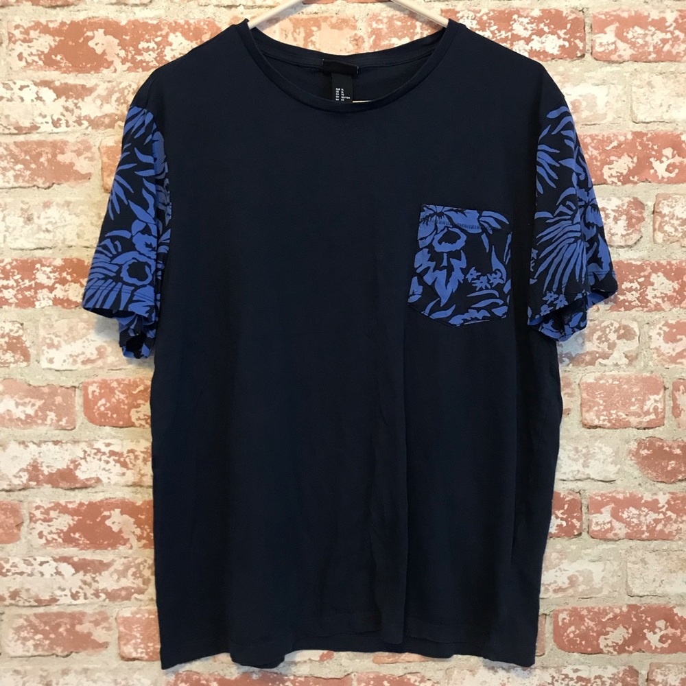 H&M Blue and Black Pocket Tee